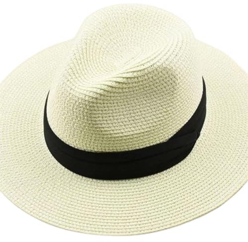 LUOLUOSM Chapeau de Soleil pour Hommes Chapeau de Paille de Grande Taille Chapeau de Panama Chapeau de Plage décontracté au Bord de la mer 61/62/63/64Cm avec Corde Coupe-Vent