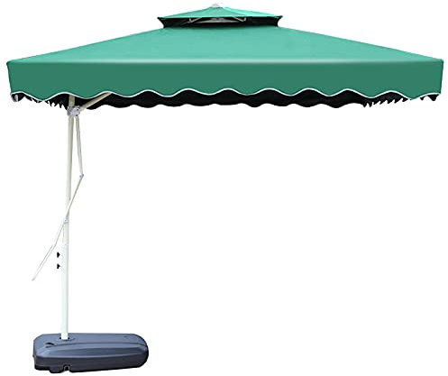 Sombrilla Patio para Exteriores, Parasol Excéntrico Banana Exterior con Altura Regulable, Sombrilla con Manivela, Parasol Resistente al Viento con Base para de Terraza de Jardín, Piscina,Verde,2.5m