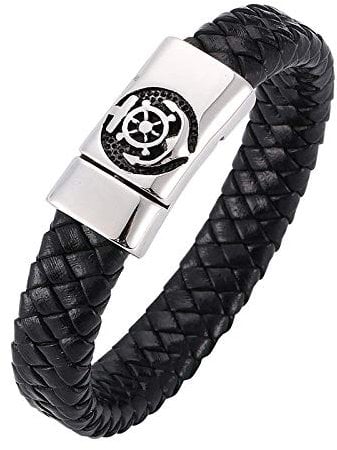 WQZYY&ASDCD Armband Armkette Damen Mode Männer Armband Schwarz Persönlichkeit Leder Gewebter Anker Leder Armband Seil Armreifen Für Männer Geschenk-Schwarz_ Tragen_Länge_185Mm