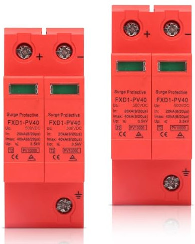 Agatige Parafoudre Photovoltaïque Protecteur, 2 Pièces 2P Foudre Ménage Dispositif Protection Montée Subite, Protection Contre Les surtensions la Foudre Basse Tension 2P 40KA(DC 500V)