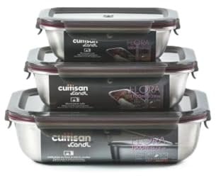 Cuitisan – Pack de 3 boites alimentaires en inox compatible au micro-ondes – 580, 1100 et 1900ml