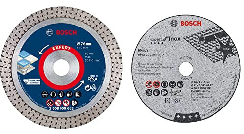 Bosch Accessories 1x Disques à tronçonner diamantés 76 mm Expert HardCeramic & 5 disques à tronçonner Expert for Inox (pour acier inoxydable, 76 x 10 x 1 mm, accessoires meuleuse angulaire)