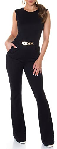 Koucla Business Long Schlag Jumpsuit Ärmellos mit Cutout und Deko Gürtel XL