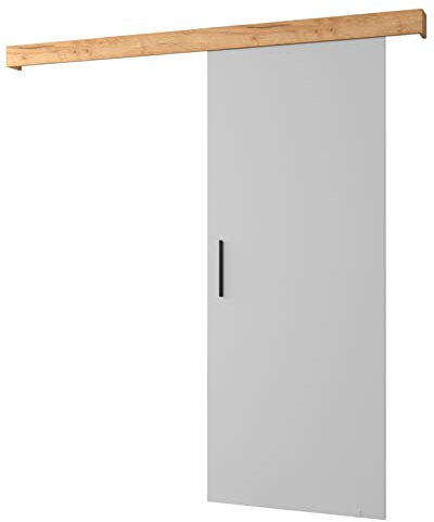 KRYSPOL Schiebetürsystem Salwador 1 Komplett-Set für Schiebetüren, Trennwände Innentüren, Modern Design (weiß matt/Gitter: Craft Gold Eiche/Griff: schwarz)