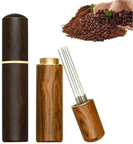 Wdt Tool, Removable Wdt Tool Espresso Needle, Espresso Needle, Espresso Coffee Stirrer, Espresso Stirrer for Barista, Aluminium Handle with Stand(Walnuss und Palisander)