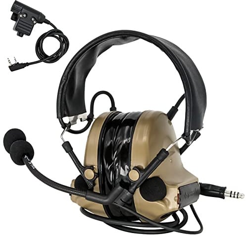 Hearangel Tactical Headset with Gel Ear Pads Sound Pickup Hearing Defender with PTT 2 PIN for Airsoft Sports