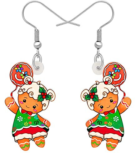 LONYOO Niedliche Weihnachten Lebkuchen Ohrringe Cookie Man Baumeln Charms Schmuck für Frauen Mädchen Festival Geschenke (Grün)