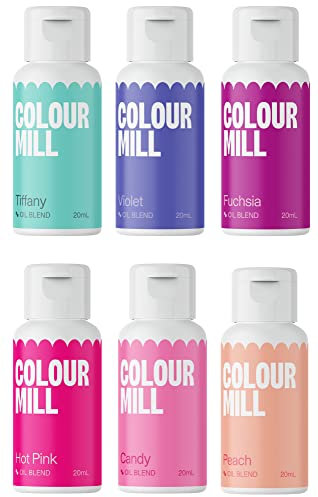 Colour Mill Oil Blend Set Fairy Tale Lebensmittelfarben auf Ölbasis - Lebensmittelfarben: Tiffany, Violet, Fuschia, Hot Pink, Candy, Peach - Food Coloring für Tortendeko - Set/6