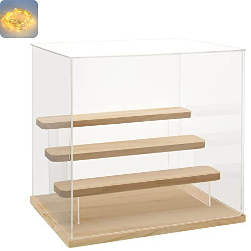 Nynelly 4-stöckige transparente Acryl-Vitrine mit Tür, Aufsatzvitrine für Sammler-Mini-Actionfigur, staubdichter Aufbewahrungs-Organizer (Eichenbasis, Stufe)