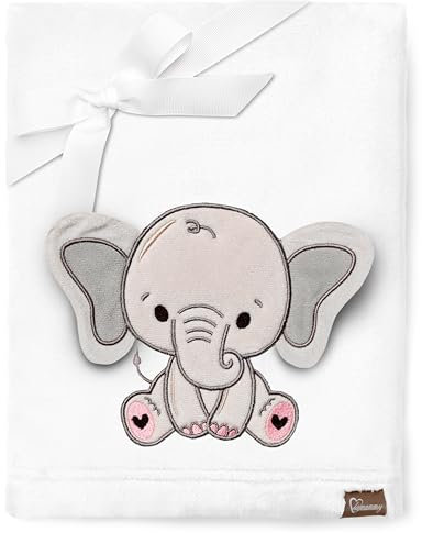 Be Mammy Warme Kuscheldecke Babydecke Blanket Baby Geschenk BE20-168 (Weiß - Elefant)