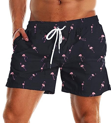 YnimioAOX Short de bain pour homme à séchage rapide avec doublure en maille, C15-Flamant rose noir, 30