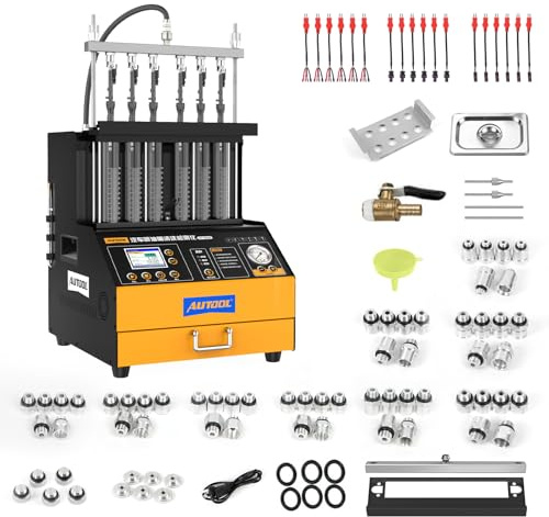 AUTOOL Pulitore e tester per iniettori di carburante, pulitore ad ultrasuoni per iniezione di carburante a 6 cilindri per GDI, EFI, FSI, 12V/70V/120V, display a colori, serbatoio di pulizia da 64 once