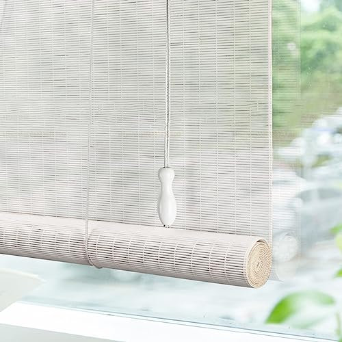 DSWZLQDXB Tapparella in Bamboo Bianco Tenda a Rullo in bambù Cortina tapparelle Protezione Sole e dalla Privacy Romane per Camera Balcone Finestra,Giardini,Cortile,Personalizzabile (W50 x H150 cm)
