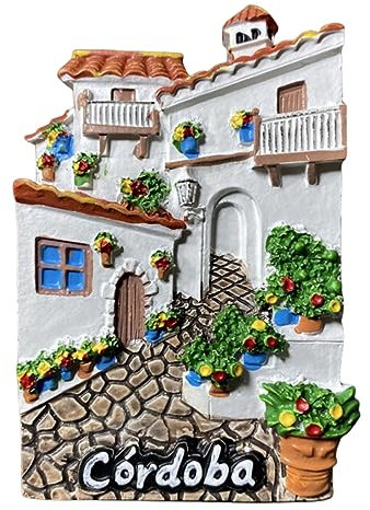 Imán para nevera de Córdoba, España, característico de casa folclórica, recuerdo de viaje, 3D, decoración de nevera, calcomanía magnética para manualidades