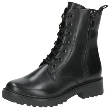 CAPRICE Damen Stiefeletten zum Schnüren aus Leder mit Reißverschluss, Schwarz (Black Nappa), 37 EU
