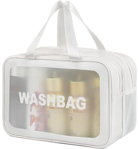 Q-WOOFF Kosmetiktasche,kulturtasche Damen,kulturbeutel Herren, Trocken- und Nasstrennung, tragbare wasserdichte Kulturtasche, Make-up-Tasche mit großer Kapazität, Aufbewahrungstasche (Weiß, L)
