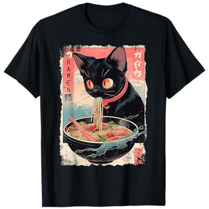 Ramen Noodles Cat Japan Y2K Kawaii Retro Cats Manga Anime T-Shirt