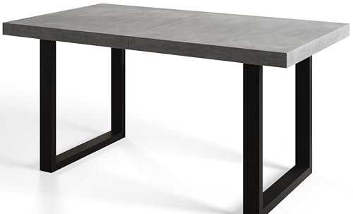 AlpiMeble Industrieller Esszimmertisch LOFT-U, ausziehbarer Tisch, Größe: 120-220X80X77 cm, Wohnzimmertisch Farbe: Grau, mit Metallbeinen in Farbe Schwarz
