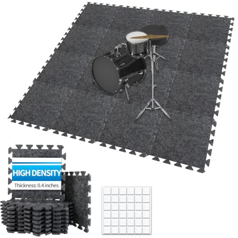 TroyStudio Thick Sound Absorbing Interlocking Floor Mats, 16 Pcs 11x 11 x 0.4 inches High Density Piano Carpet Drum Rug, Non-Slip Anti Vibration Soundproof Pads Acoustic Blankets for Music Studio M
