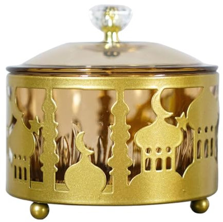 MagiDeal Ramadan Tablett, Eid Mubarak Tablett, Ramadan Zuckerdose mit Deckel, Eisen Dessert Teller, Ramadan Eid Dekorationen für Dessert Gebäck Ramadan Deko, Gewürzdosen Vorratsglas