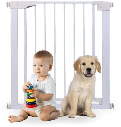 Mobiclinic® Kids, Barrera de Seguridad niños y Mascotas, Raily, Cierre automático, Doble Apertura, 75-82 cm Ancho, Montaje a presión sin Agujeros, para escaleras Puertas, con una Mano