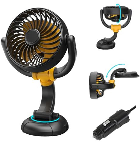 Nauttxon Ventilateur 12 V pour tableau de bord de voiture – Ventilateur réglable 12 V – 3 vitesses de contrôle de la vitesse allume-cigare alimenté pour tableau de bord, SUV, camping-car, camion
