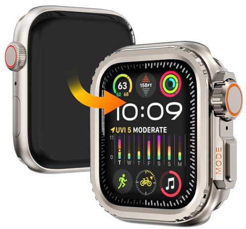 WINGLE Schutzhülle aus Metall für Apple Watch Serie 9, 8, 7, 45 mm, 45 mm Schutz, [verwandelt 45 mm nahtlos in Ultra nahtlos] iWatch Rugged Bumper 45 mm mit Rückabdeckung, erhöhter Bildschirmschutz