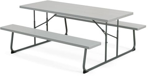 GOPLUS Mesa de picnic con bancos para 8 personas, 183 cm, mesa plegable con silla, agujero de sombrilla 47 mm, HDPE y metal, muebles de jardín para interior exterior, carga 250 kg (gris)
