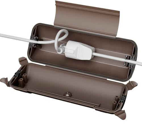 RESTMO IP44 wasserdichte Kabelbox für den Außenbereich (Outdoor), wetterbeständige Große Schutzbox für Verlängerungskabel, Schukostecker, Elektrowerkzeug, 290mm x 110mm x 75mm, Braun