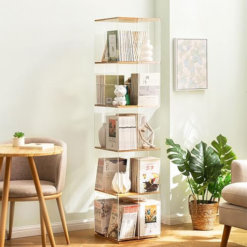 3/4/5 Etagen Drehbares Bücherregal 360° Standregal Drehregal Transparent Drehbar Hohes Bücherregal Aufbewahrungs-Display Regal Boden Stehend Regale Für Haus Wohnzimmer Studie Büro(34x34x153cm/13.4x13.