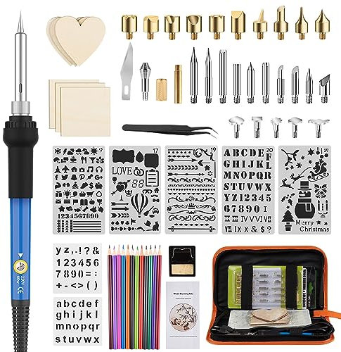 Brandmalerei Lötkolben Set 55PCS Lötset - Brandmalkolben Set 60W Einstellbare Temperatur 200-450°C Brennkolben für Holz Leder Gravieren DLY Kunst Schweißen Skulptur Holzbrandmalerei