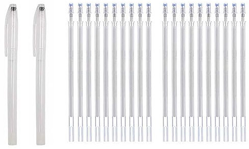 TopHomer 2 x hitzelöschbare Stoffmarkierungsstifte, weißer hitzeverschwindender Stift mit 20 Nachfüllungen für Leder, Stoff, Quilten, Schneiderei