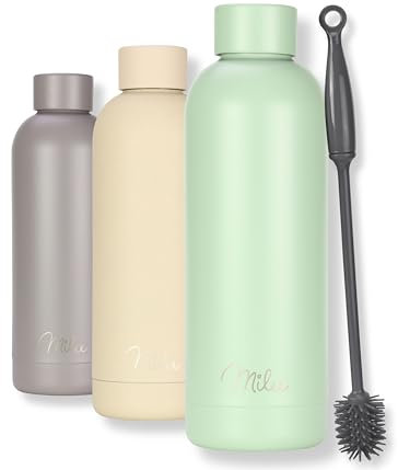 Milu Bouteille 500ml, 750ml, 1 L - d'eau en Acier Inoxydable - Double paroi isolée sous vide - Bouche Gourde Thermo Bouteilles (Lily Vert, 500ml)