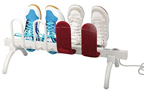 4 paires de sèche-chaussures électriques sur pied, chauffage à sec, support de rail de démarrage, déshumidificateur avec 8 crochets pour la maison, 700 x 300 x 315 mm, blanc (prise britannique)