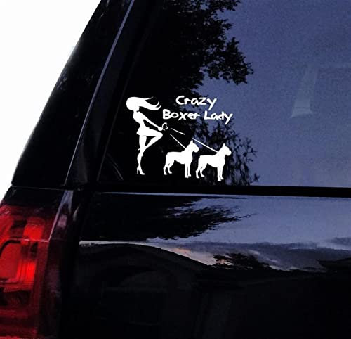 Autoaufkleber Crazy Boxer Lady Aufkleber Walking Two Boxer Dogs Aufkleber Fenster Tür Aufkleber PVC Aufkleber(XL 30cm Wide)