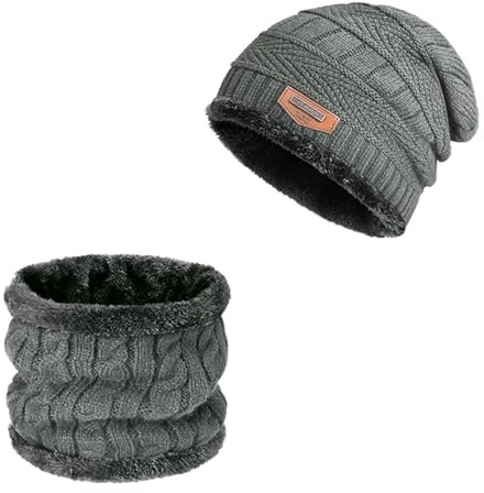 Ayizhiniu Ensemble Bonnet Echarpe Homme, Echarpe Bonnet Homme Femme d'hiver, Hiver Tricoté Tour de Cou, Bonnet Chapeau Écharpe Ensemble, Applicable à Restez au Chaud l'extérieur Hiver (D)