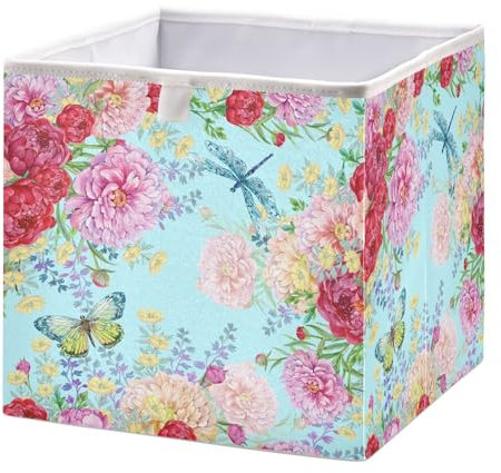 Joitme Floral Butterfly Large Plastic Storage Bin, Rectangle Fabric Storage Box with Full Print and Handle, the Home Edit Storage Containers
