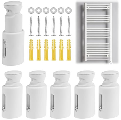 6 Piezas Soporte Radiador Pared, Ajustable Soporte Radiador, Soporte Radiador Toallero, Soporte de Montaje de Radiador, Soporte de Radiador de Baño, para Radiadores de Baño Rectos y Curvos, Blanco