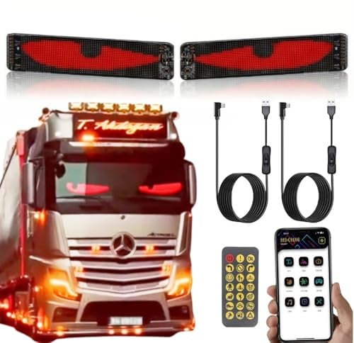 Ctopkatuo 2PCS LED Augen Für lkw, Flex Schild Anzeige Augen Laufschrift Programmierbar, Weicher LED Panel Auto Bunte Teufelsaugen Für Autofenster