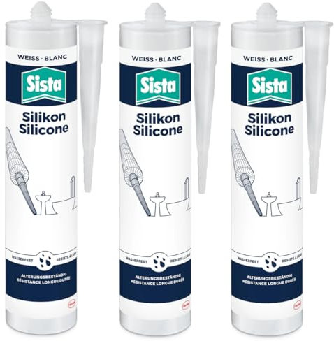 Sanitär Silikon für Innen Weiss Bad und Küche - Schimmelressistent - UV und Witterungsbeständig - Perfekt für Badewannen, Waschbecken Toiletten (3 x 280ml)