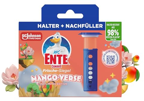 WC-Ente Frische-Siegel Starter-Set (inkl. 1 Nachfüller), körbchenloser WC Spüler, Mango Verse Duft