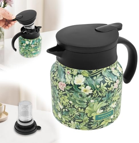Stainless Steel Tea Pot Kettle Vintage Flower Pattern Tea Kettle with Infuser Detachable Insulated Teapot Household Tea Kettle Pot 800ml for Home Office1112(Green)
