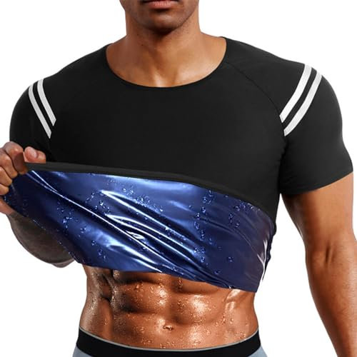 YNPQTDS T-shirt de sudation pour homme, gilet de sudation, gilet de sudation, gilet de sudation, débardeur de sudation, débardeur amincissant, perte de poids, entraînement, fitness, manches courtes,