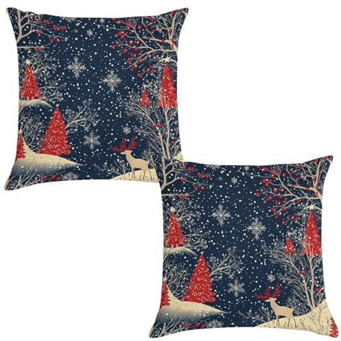 Outdoor Kissenbezug Wasserdicht Kissen Wasserdichter Dekorative Kissenbezüge Leinen - Weihnachten Sofakissen Dekokissen für Garten Sofa Bett Couch Wohnzimmer Schlafzimmer 2er Set, 40x40 cm e-35