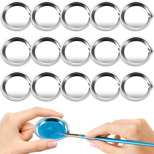 Lunhoo 15 PCS Metal Mixing Paint Palette, Stainless Steel Paint Mixing Cups Round Paint Tray with Mouth for Watercolors, Oil, Water Paint