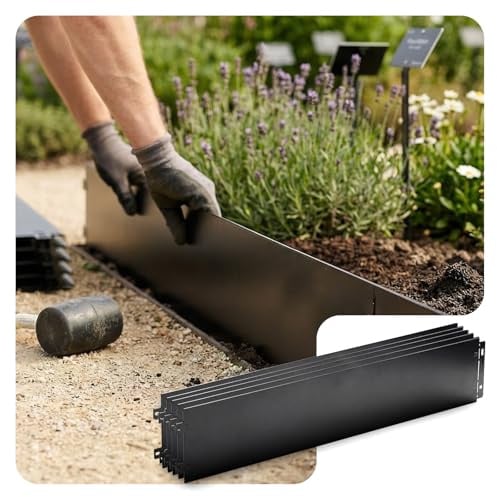 VOUNOT® Rasenkante Metall 25m, verzinkt Beeteinfassung Beetumrandung Mähkante, Länge 100cm Höhe 18cm, 25 Stück, Schwarz
