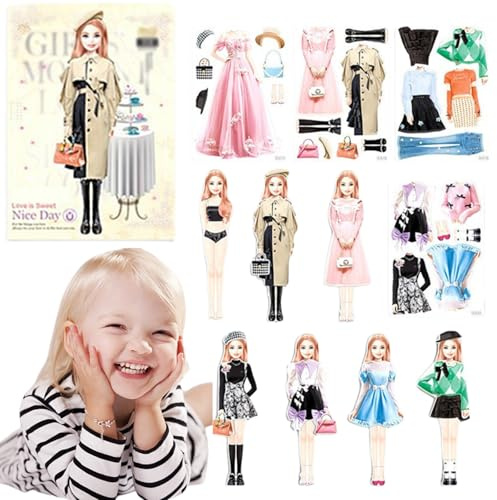 DIFLAX Magnetische Anziehpuppe mit Outfits Magnetische Papierpuppen Magnetspiel Anziehfiguren Tragbare Magnetische Prinzessinnen Dress Up Spielset für Mädchen Magnetspiel Box Anziehpuppe für Kinder