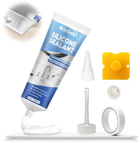 NoxGule Silicone Transparent Salle de Bain, Joint Silicone Transparent, silicone Salle de Bain, Joint étanche, Convient aux éviers de Cuisine, aux Toilettes et Bords Piscine,150ml