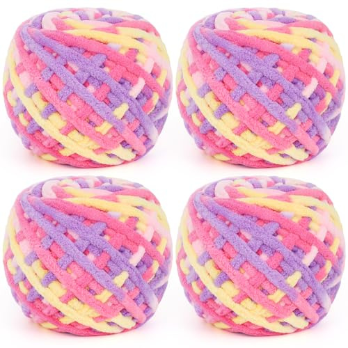 Aeelike Grobes Garn, grobe Wolle zum Stricken & Häkeln, Rosa Lila Gelb | Grobstrickwolle, 100 g Knäuel, dickes Häkelgarn, Ombré-Garn zum Handstricken, weiche Baby-dicke Wolle für Decke