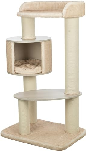 TRIXIE Katzen-Kratzbaum XXL Kiara, für Katzen mit Höhle – 135 cm, Creme | Robuste Sisal-Kratzflächen und weiche Polster – bietet Kratzspaß, Spiel und entspannten Rückzug für Katzen